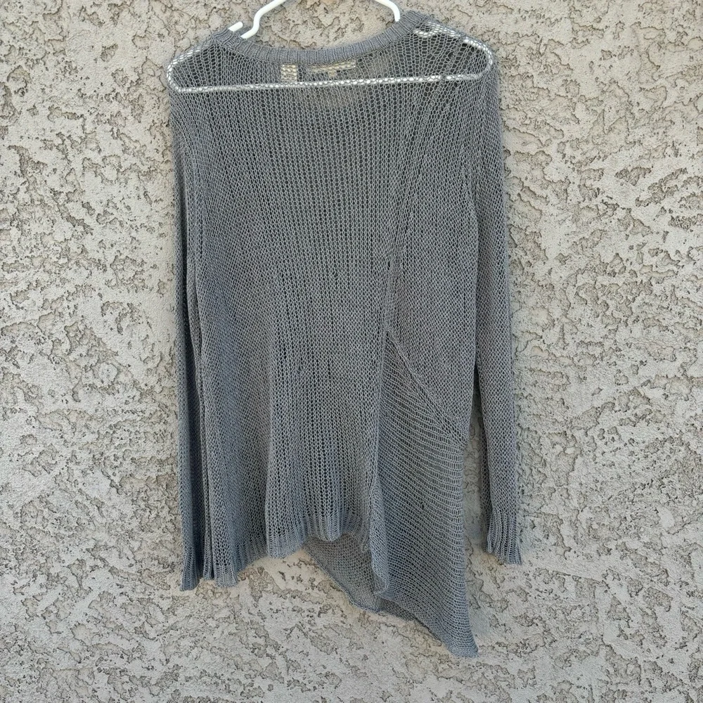INHABIT Gauzey Grey Silk Long Sleeved Asymmetrical Sweater - Picture 5 of 9